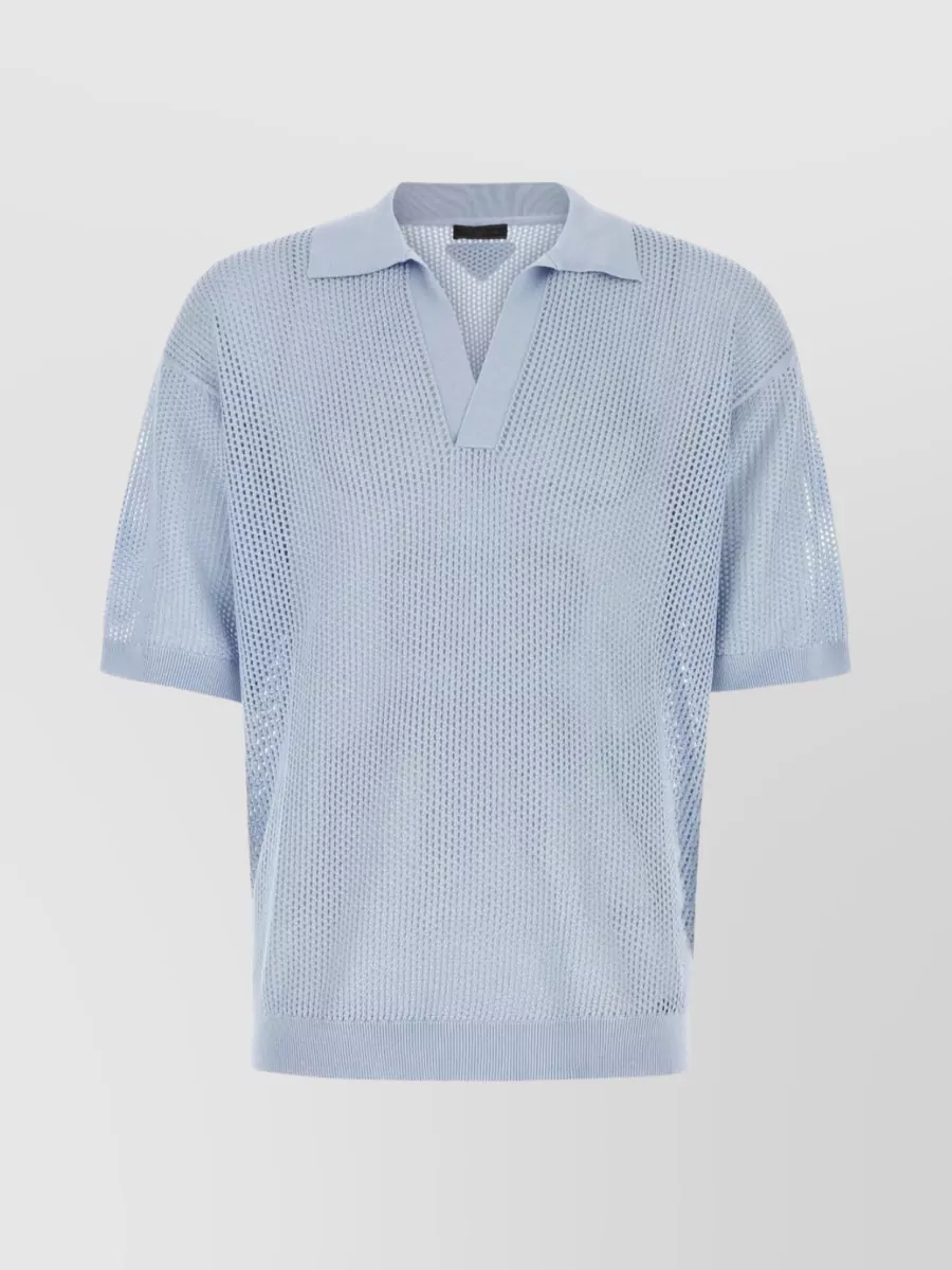 Shop Prada Silk Blend V-neck Polo Shirt In Blue