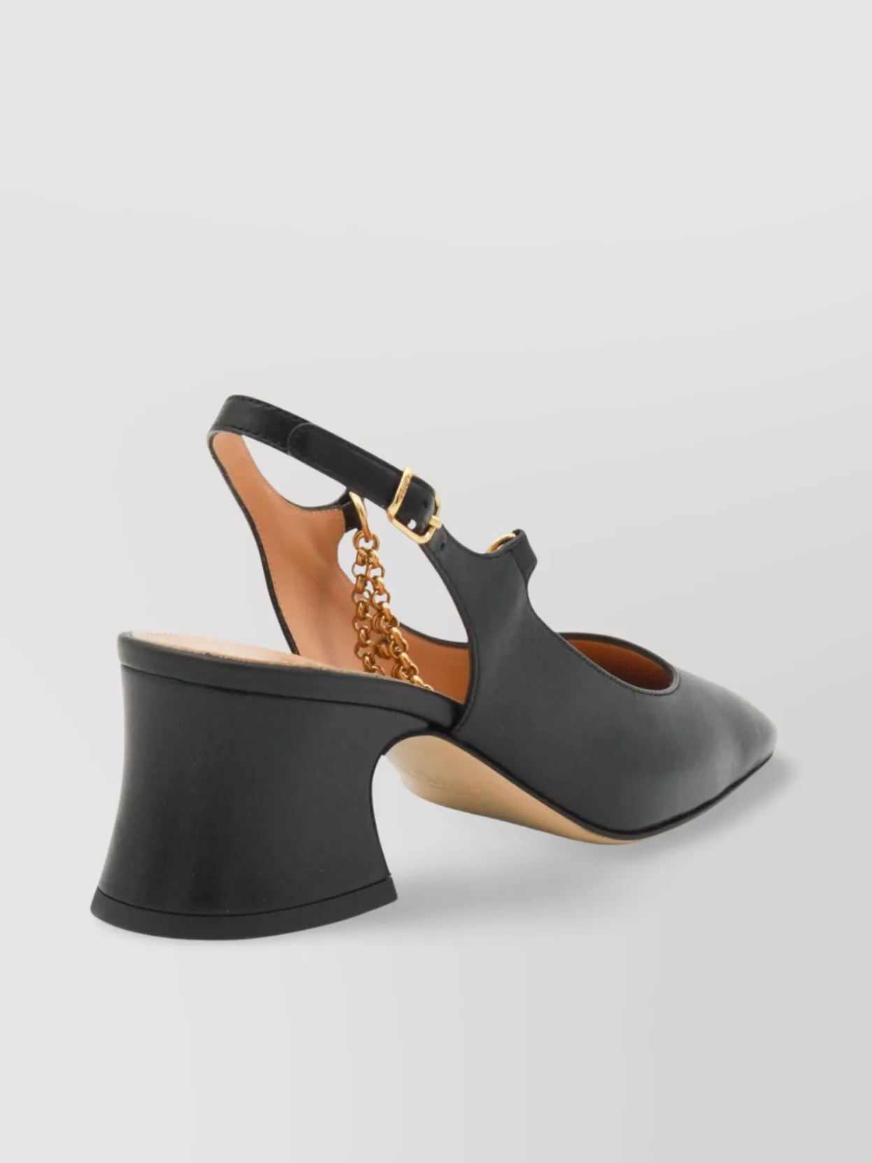 Chloé Chunky Heel Chain Detail Gold Square Toe