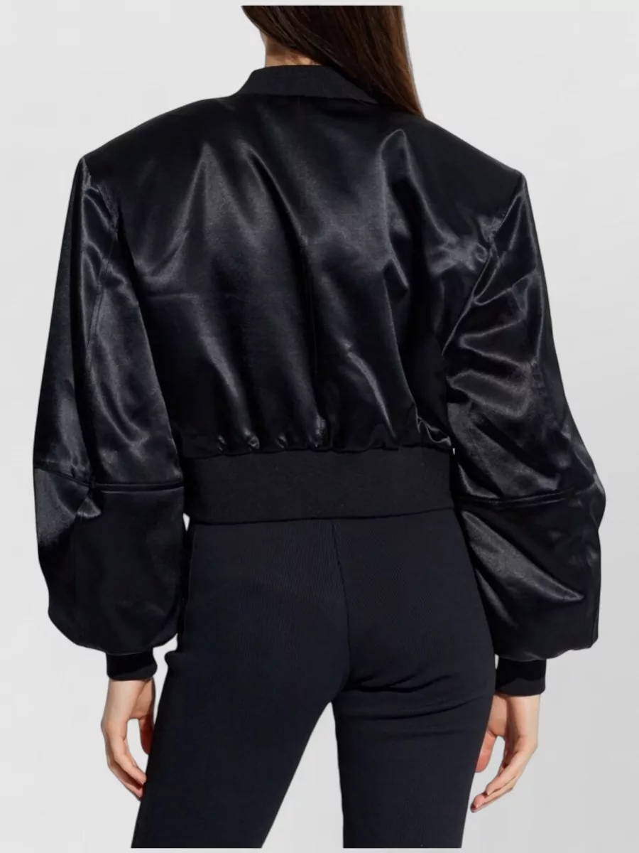 Attico Stylish Cropped Bomber Jacket With Long Sleeves In Black