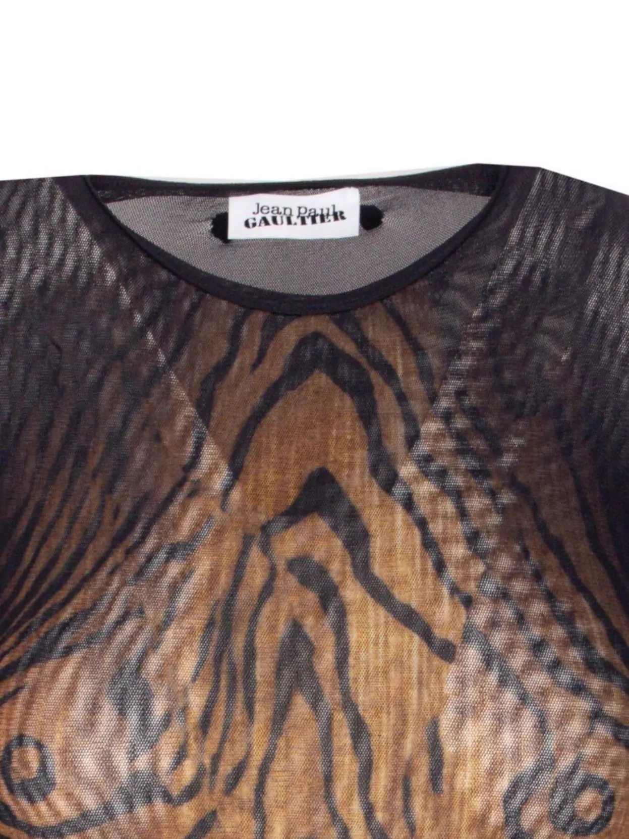 Jean Paul Gaultier Sheer Animal Print Long Sleeve Bodysuit In Black
