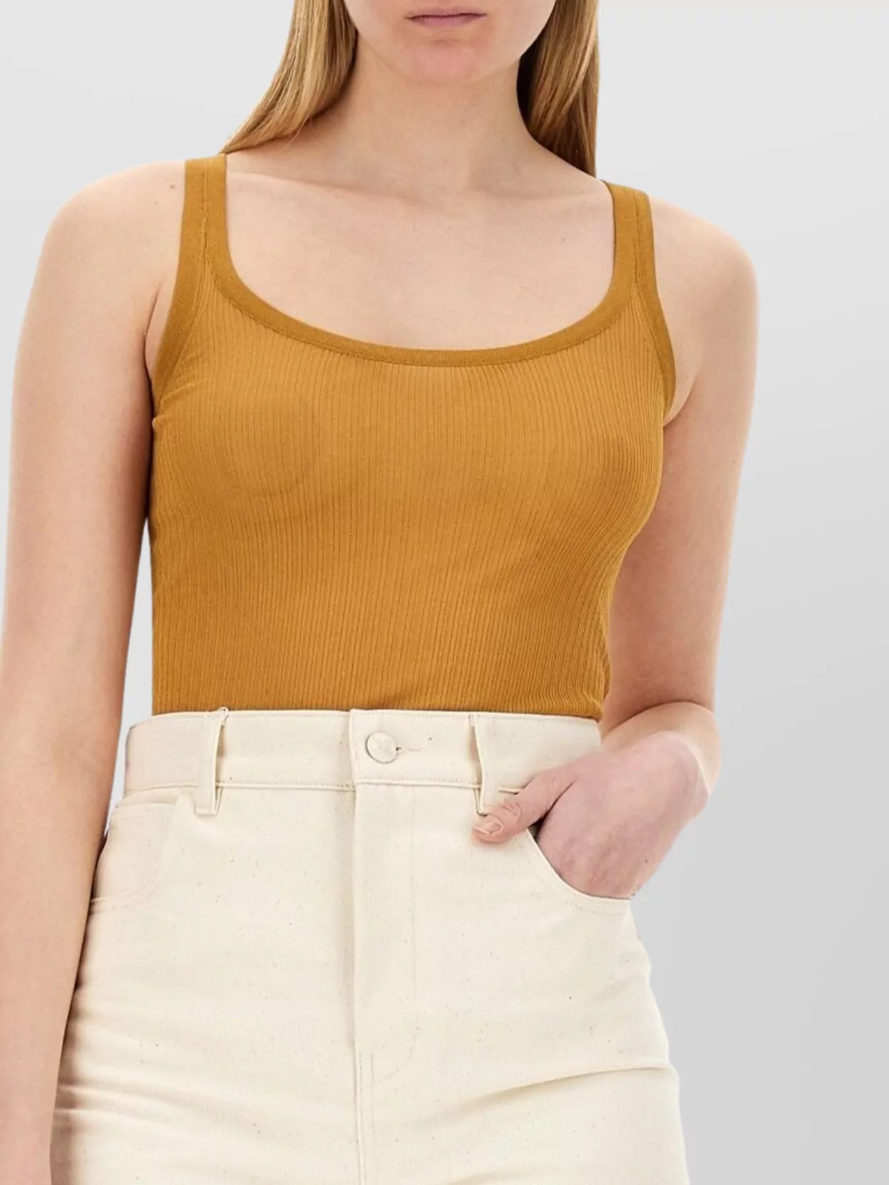 Max Mara Fitted Ribbed Scoop Neck Tank Top In Brown