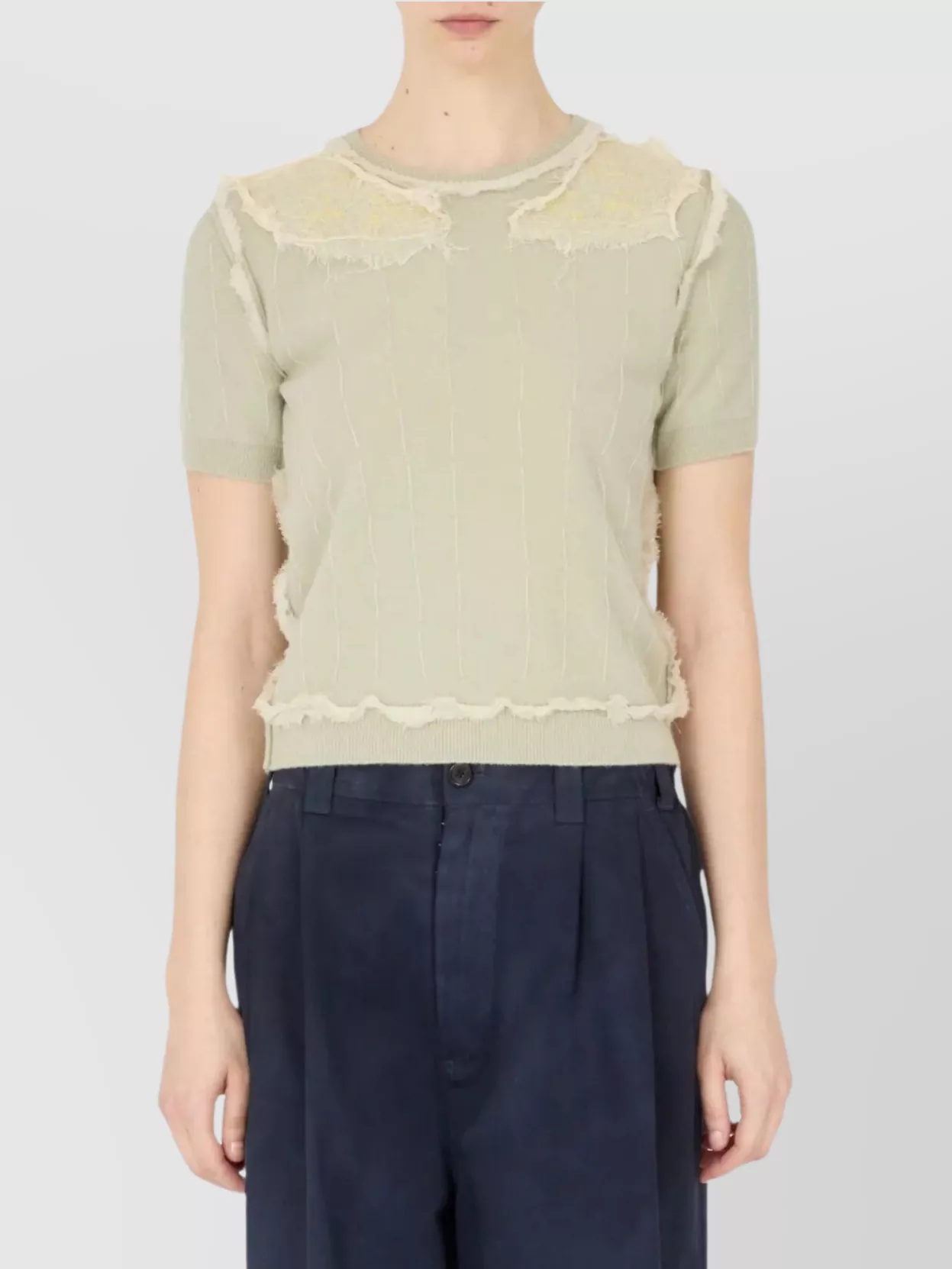 Maison Margiela Textured Knit Crew Neck Top With Frayed Edges