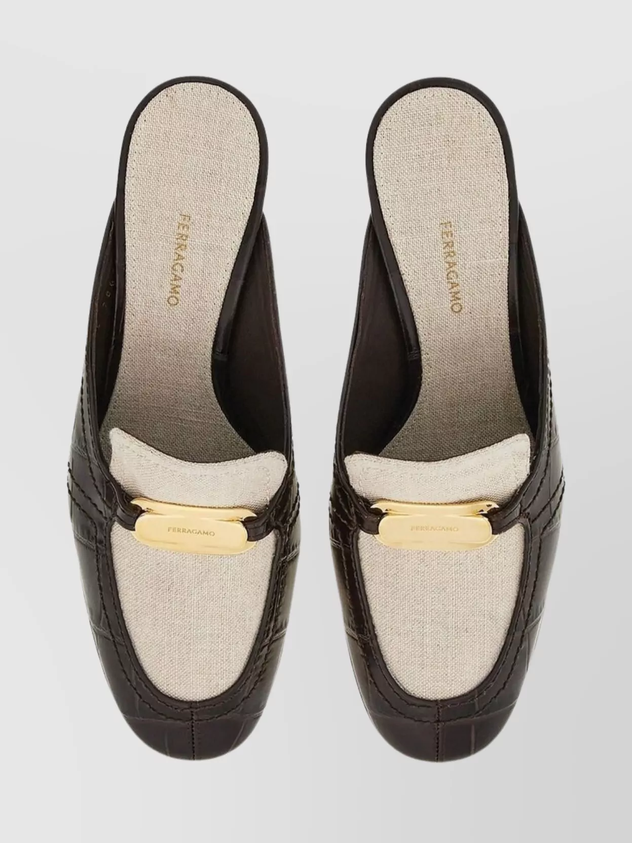 Ferragamo Two-Tone Mules With Buckle And Kitten Heel