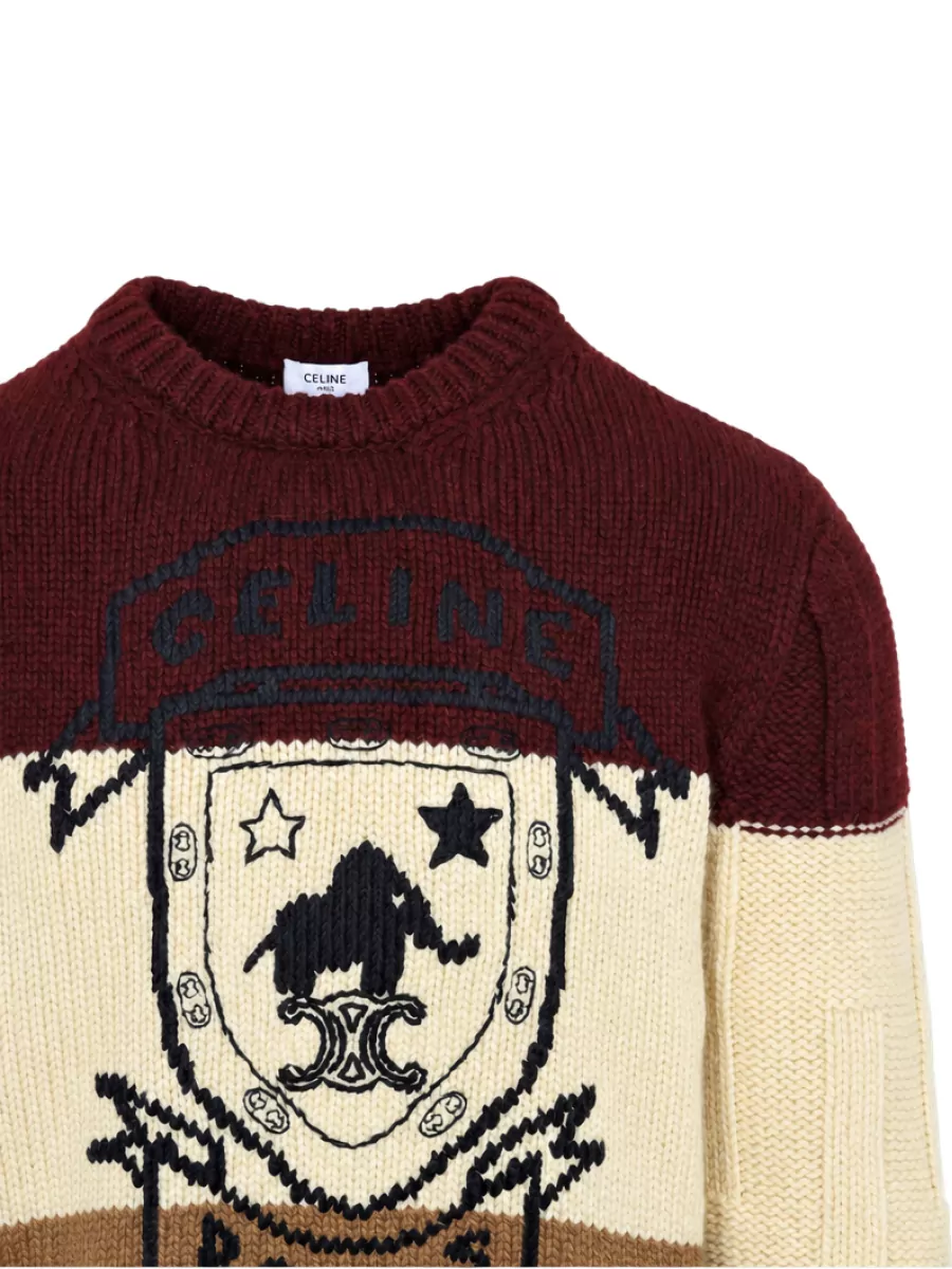 Celine Cashmere Relaxed-Fit Striped Crew-Neck Sweater