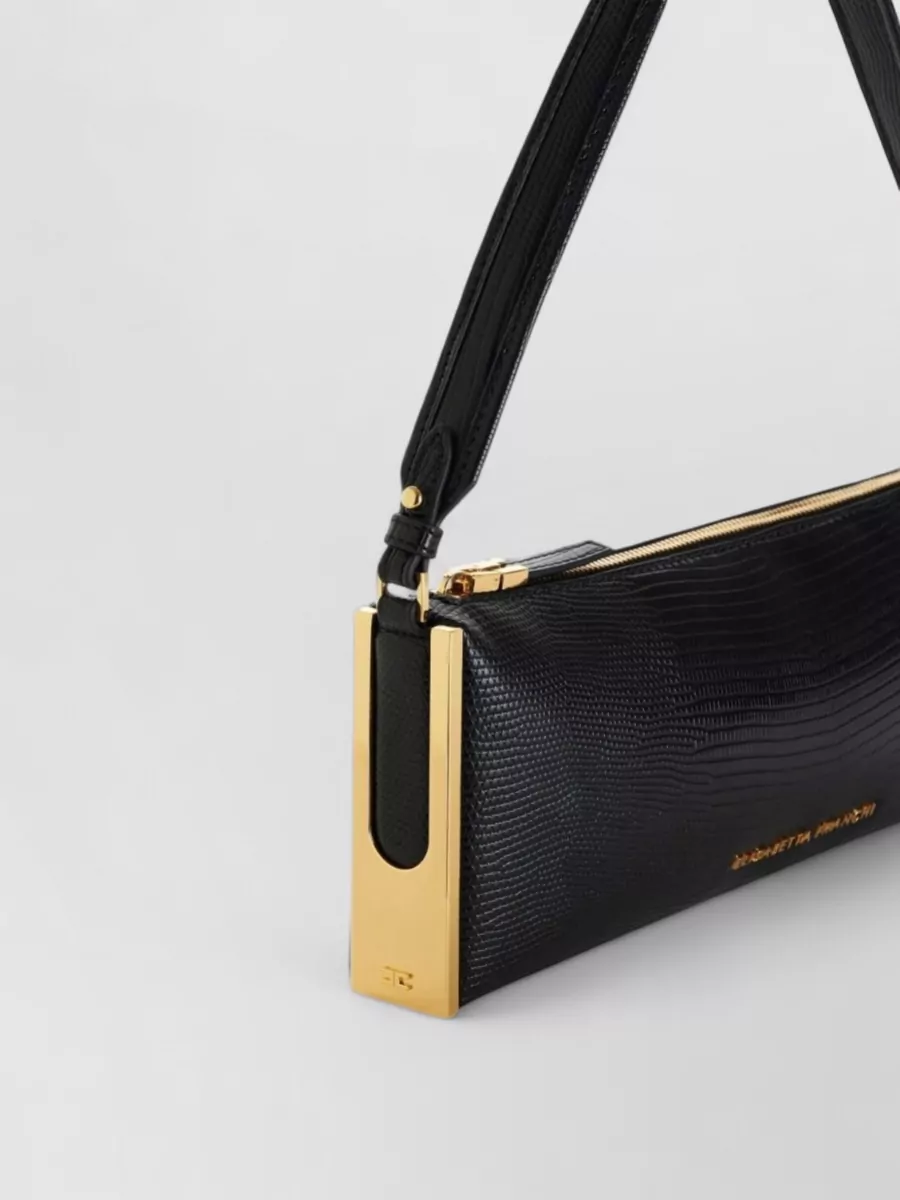 Elisabetta Franchi Lizard Embossed Faux Leather Clutch Bag