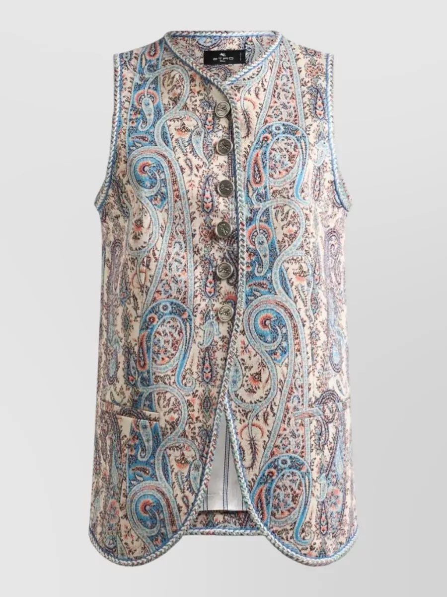 Etro Jacquard Paisley Floral Sleeveless Vest