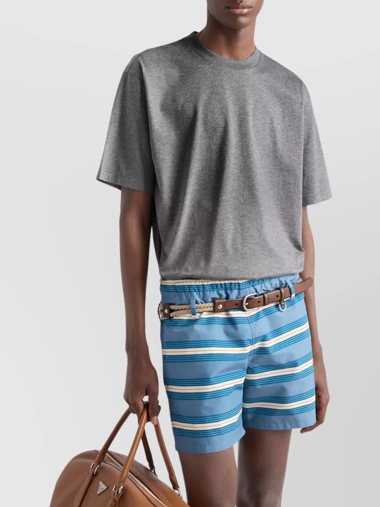 Prada Oversize Crew Neck T-shirt With Squared Silhouette In Gray