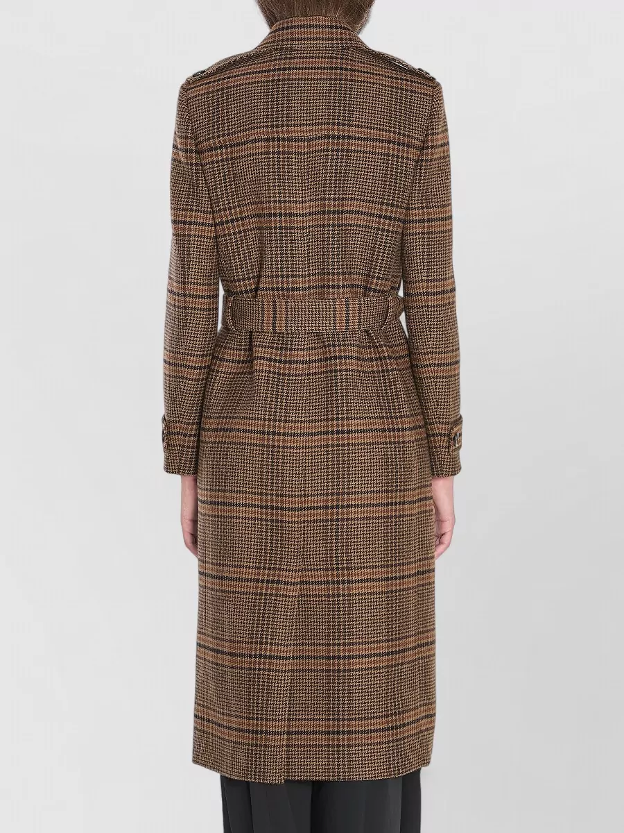 Saint Laurent Long Prince Of Wales Wool Coat