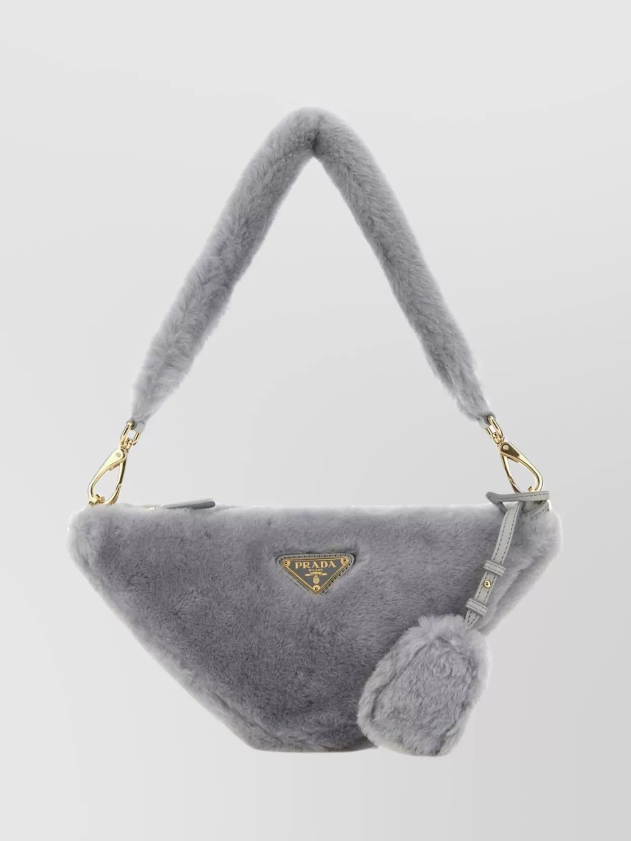Shop Prada Shearling Triangle Handbag With Chain Link Strap