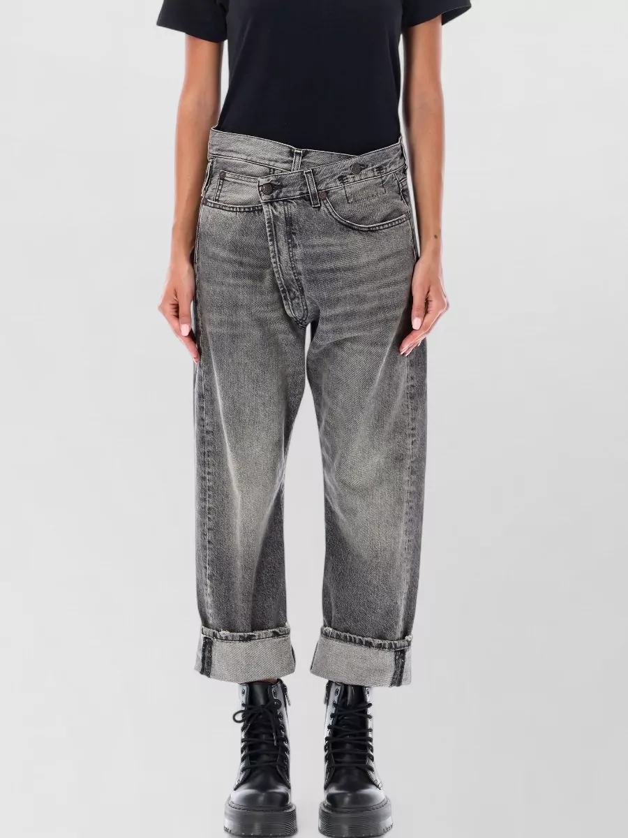 R13 Cotton relaxed-fit cropped crossover jeans