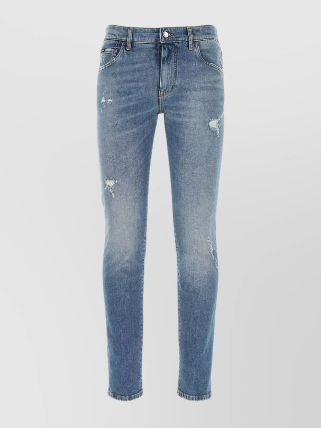 Dolce & Gabbana Cropped Length Stretch Denim Jeans Distressed Detailing In Blue
