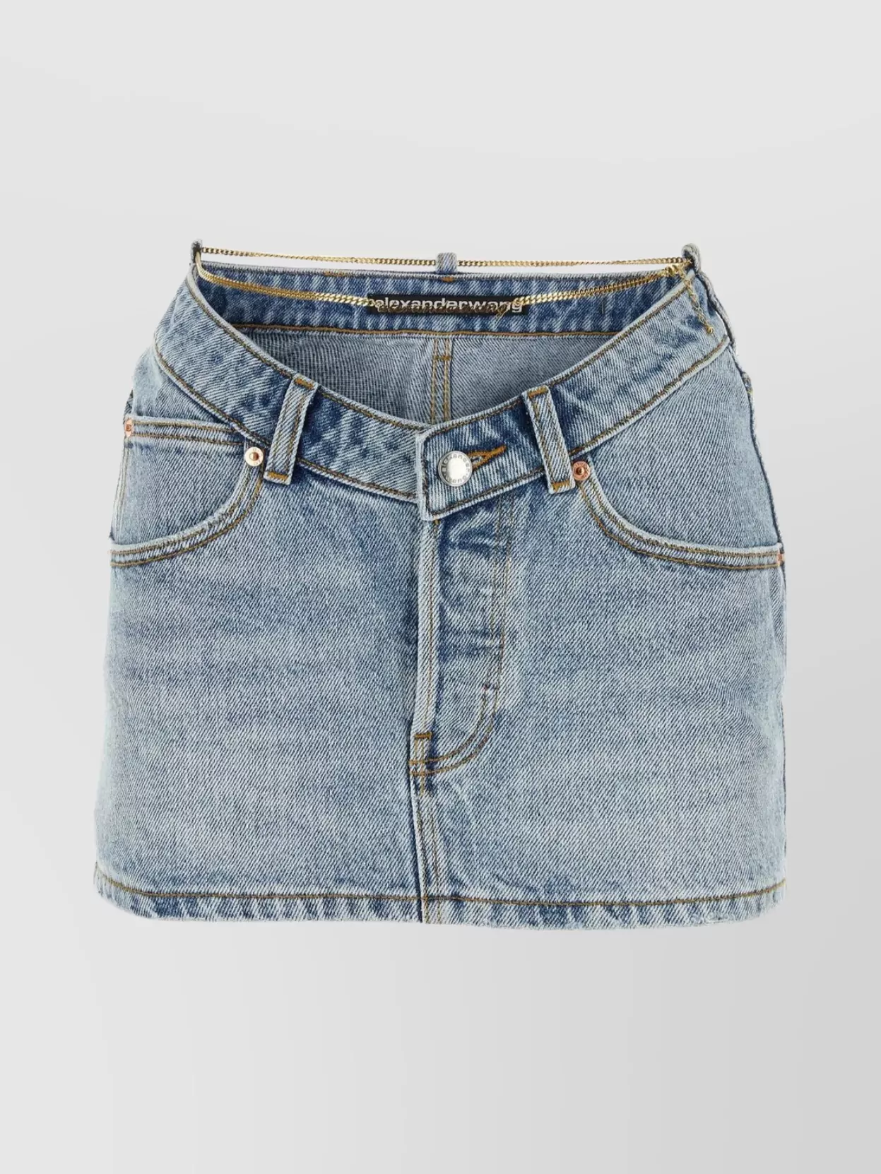 Shop Alexander Wang Cotton Denim Skirt With Belt Loops And Metal Chain