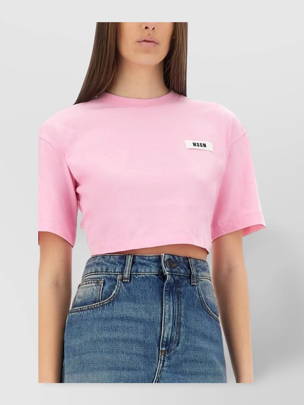 Msgm Short Drawstring Back Cropped T-Shirt