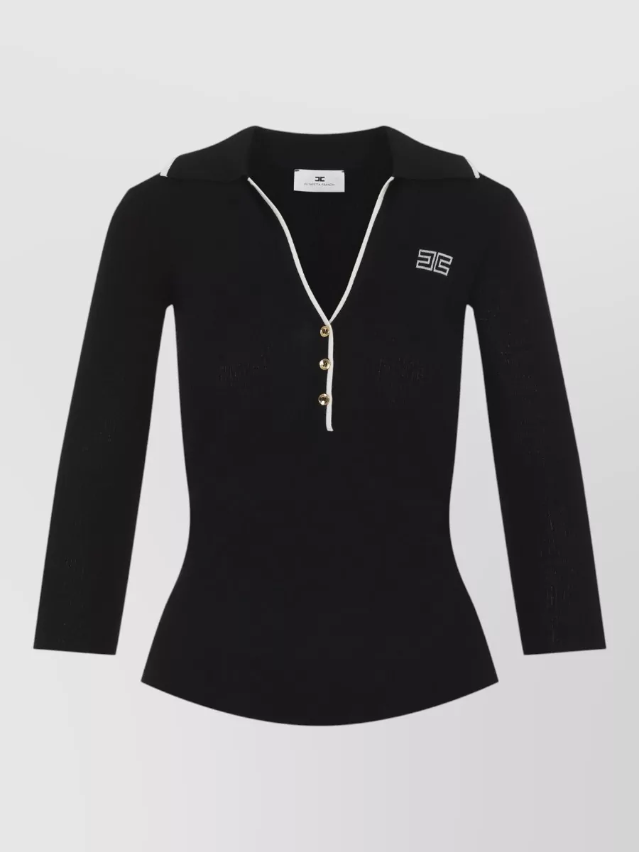 Elisabetta Franchi Wool ribbed slim-fit v-neck polo shirt