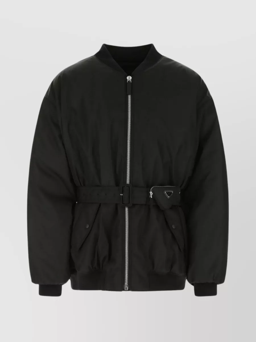 Shop Prada Waist Belted Nylon Jacket In Black