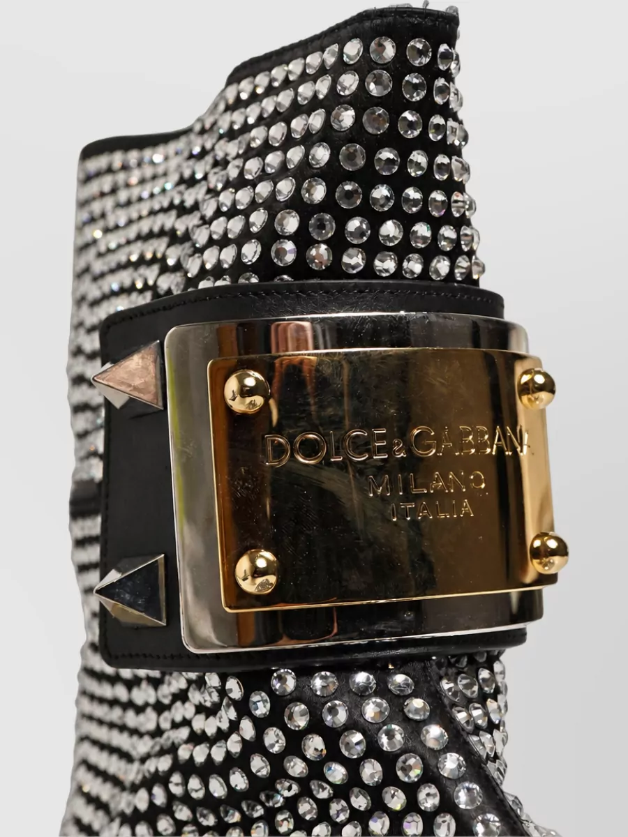 Dolce&Gabbana Crystal-Embellished Leather Short Boots