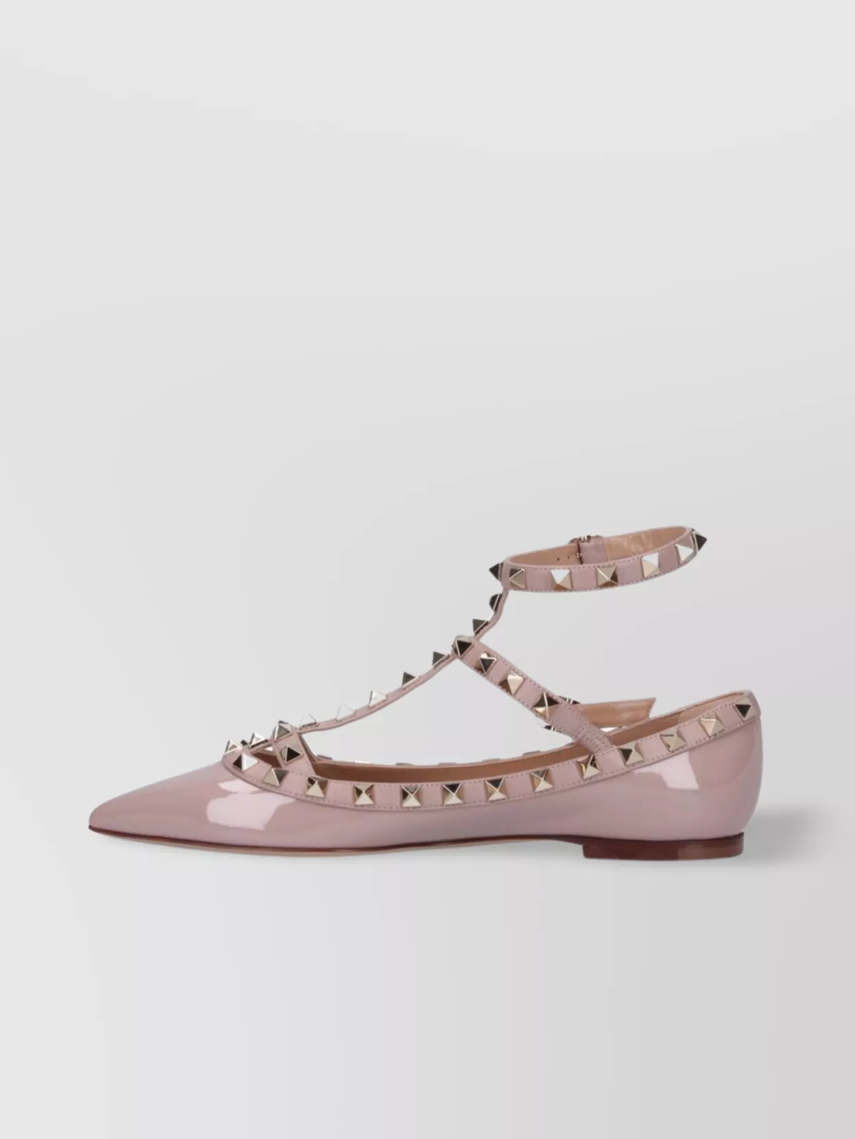 Valentino Garavani Pointed Toe Studded Patent Ankle Strap Shoes