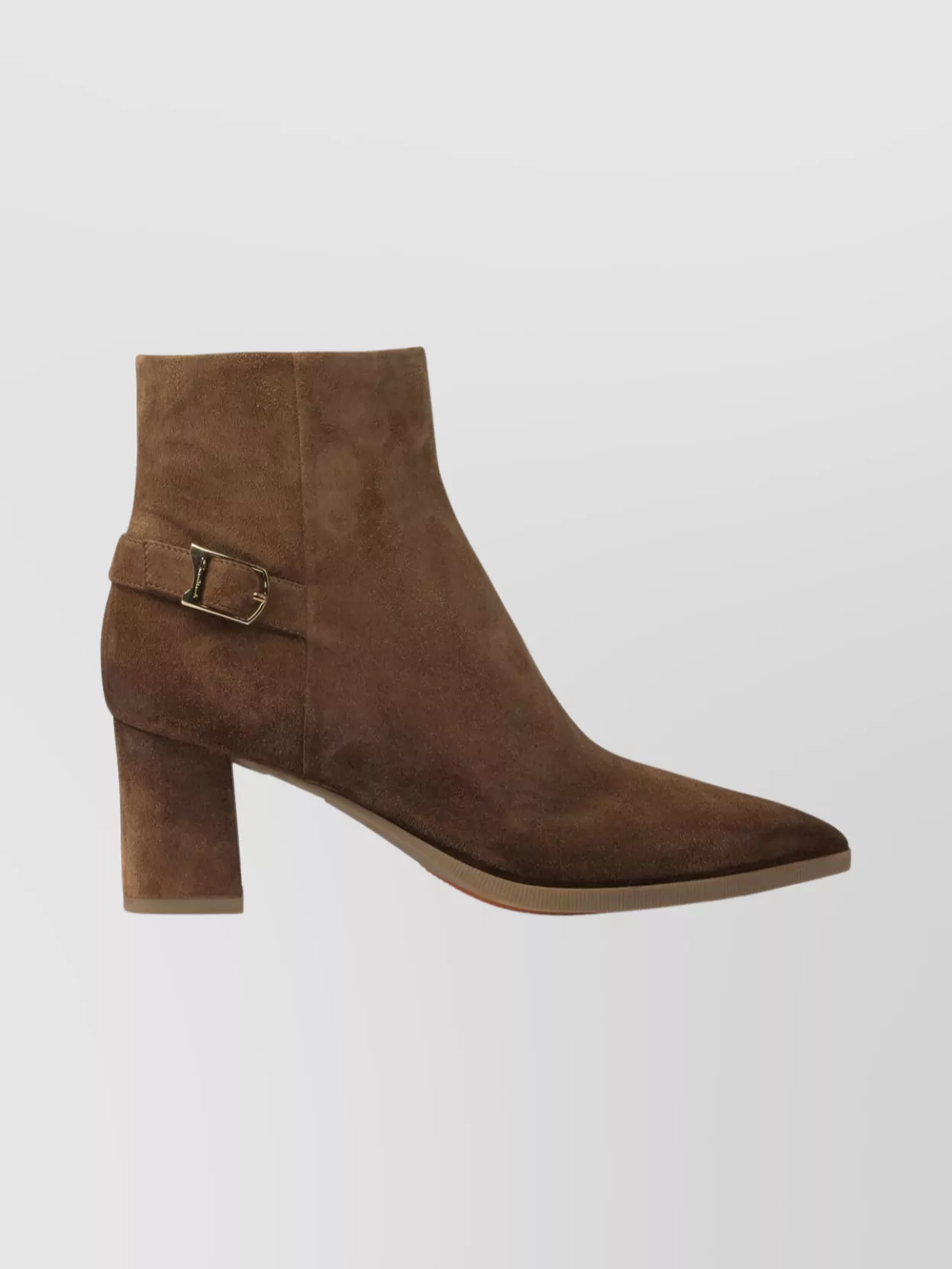 Santoni Block Heel Suede Ankle Boots With Buckle