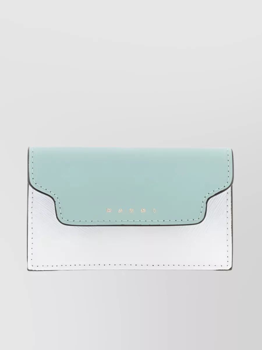 Shop Marni Saffiano Leather Card Case With Front Pocket In Cyan