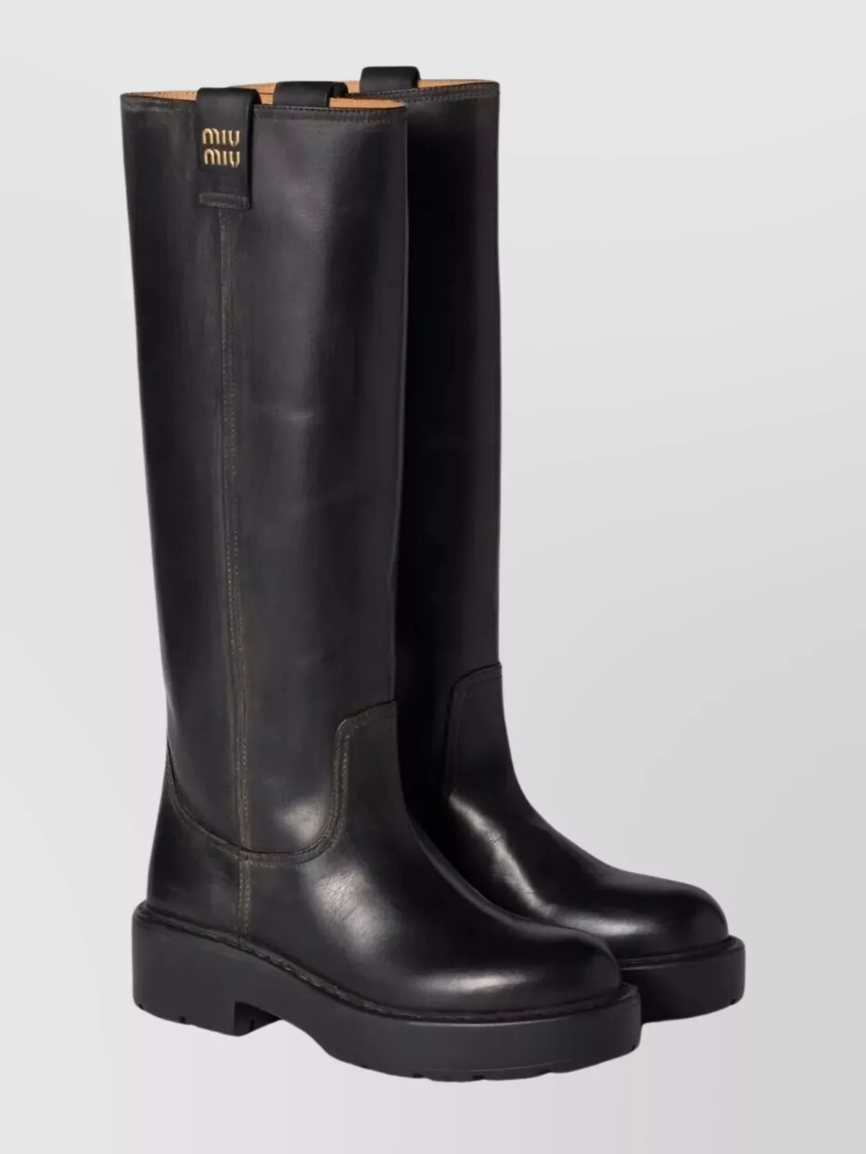 Miu Miu Leather Knee-high Boots Chunky Sole In Multi