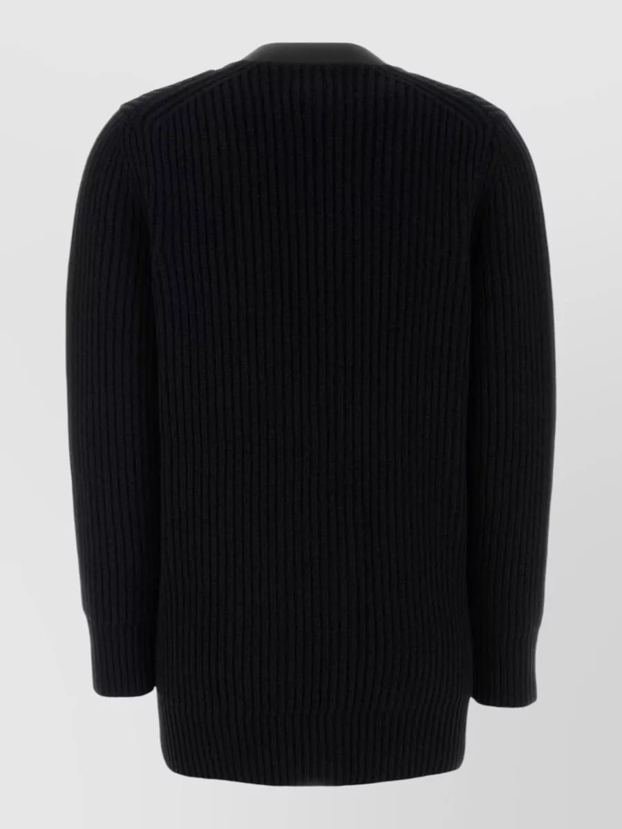 Ferragamo Wool Cardigan With Leather Trim And Pockets