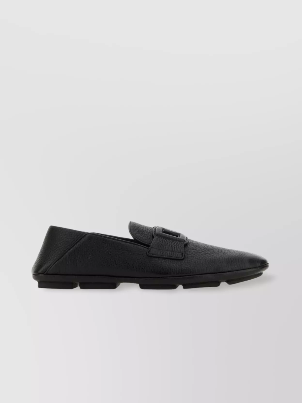 Shop Dolce & Gabbana Leather Loafers With Round Toe And Textured Finish