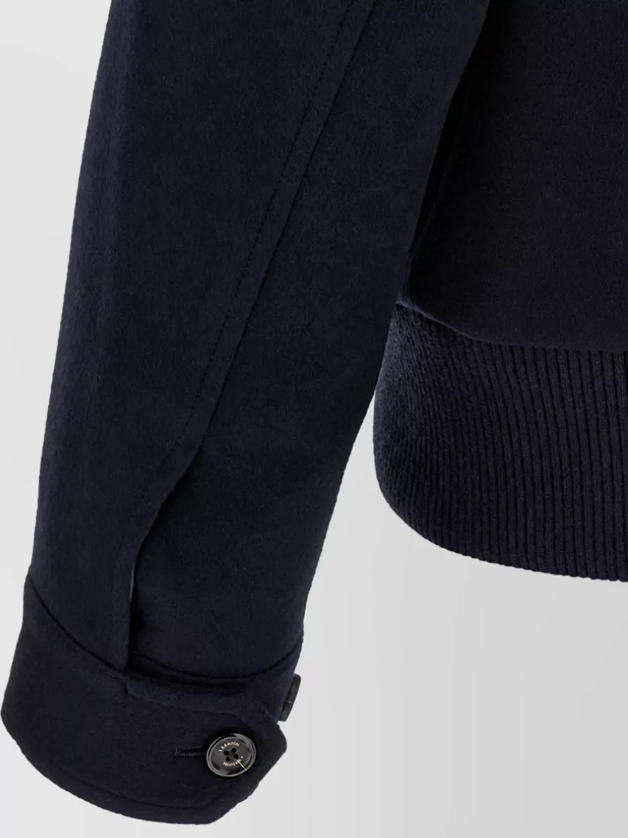 Lardini Cashmere Wool Ribbed High Neck Single Breasted Coat