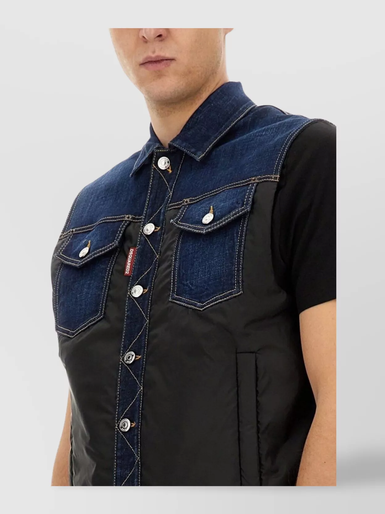 Shop Dsquared2 Denim Sleeveless Puffer Vest With Dual Pockets