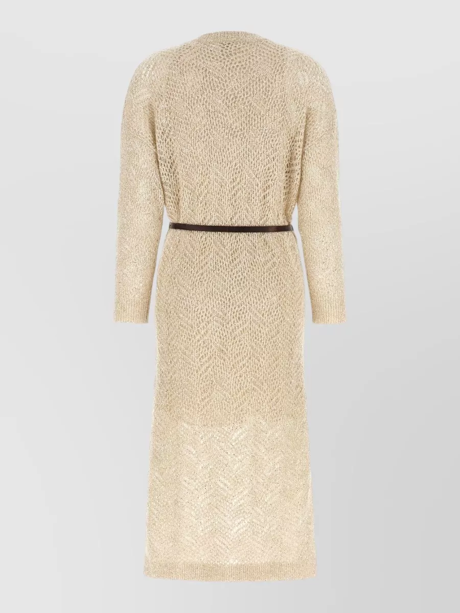 Brunello Cucinelli Sequinned Perforated Knit Midi Dress