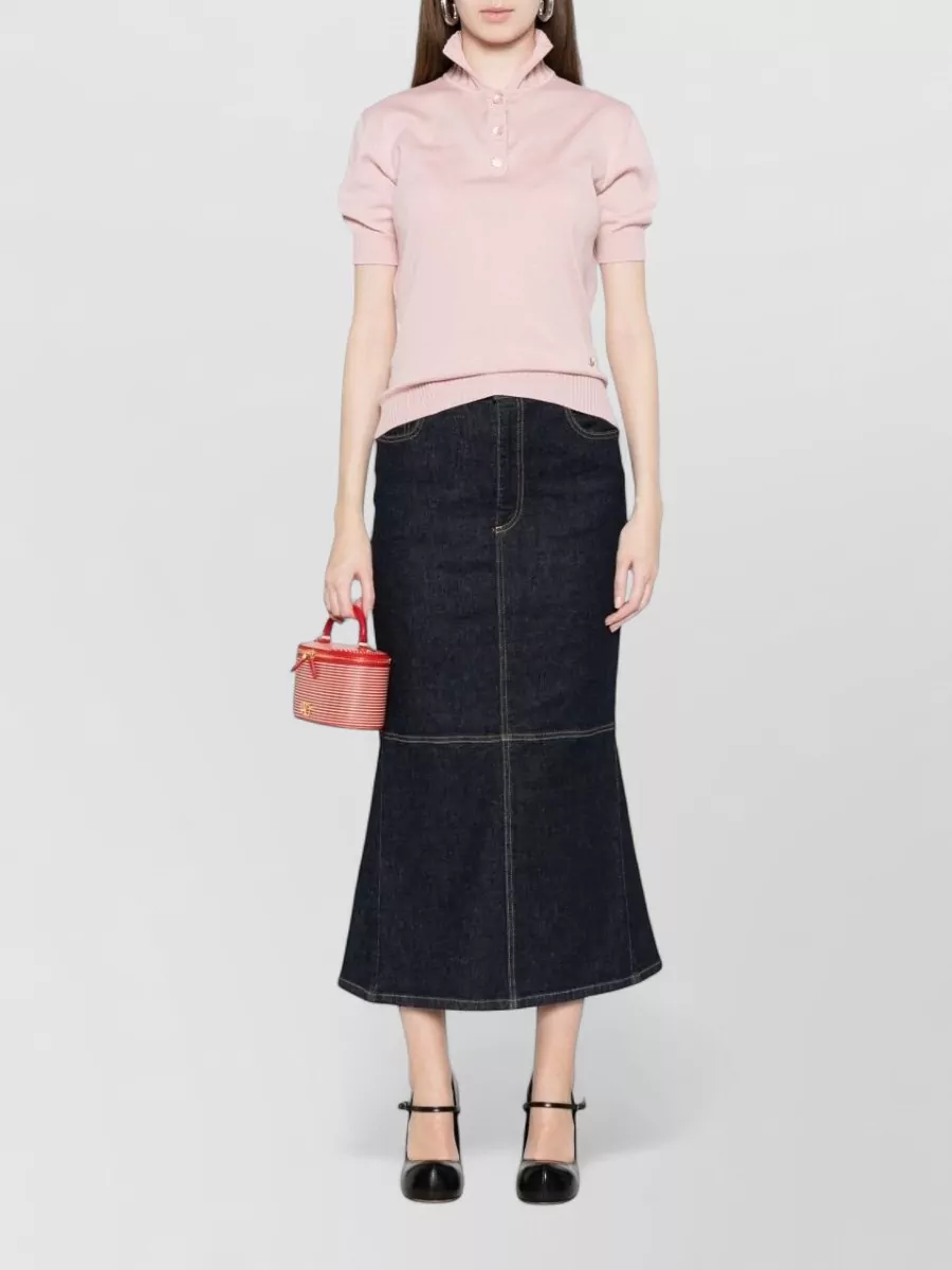 Moschino Ribbed Short-Sleeve Side-Tie Knitted Top