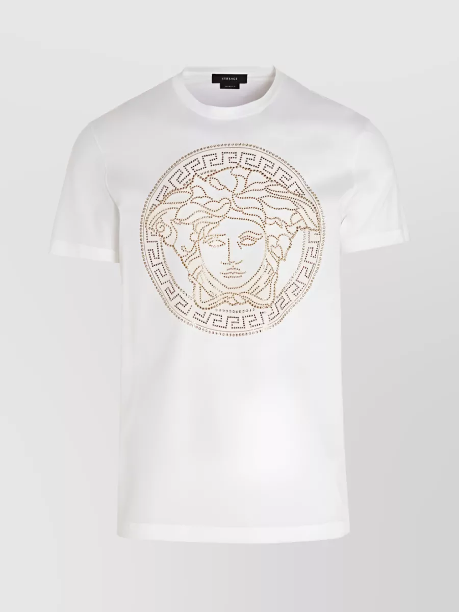 Shop Versace Medusa Embellished Cotton Head T-shirt In White