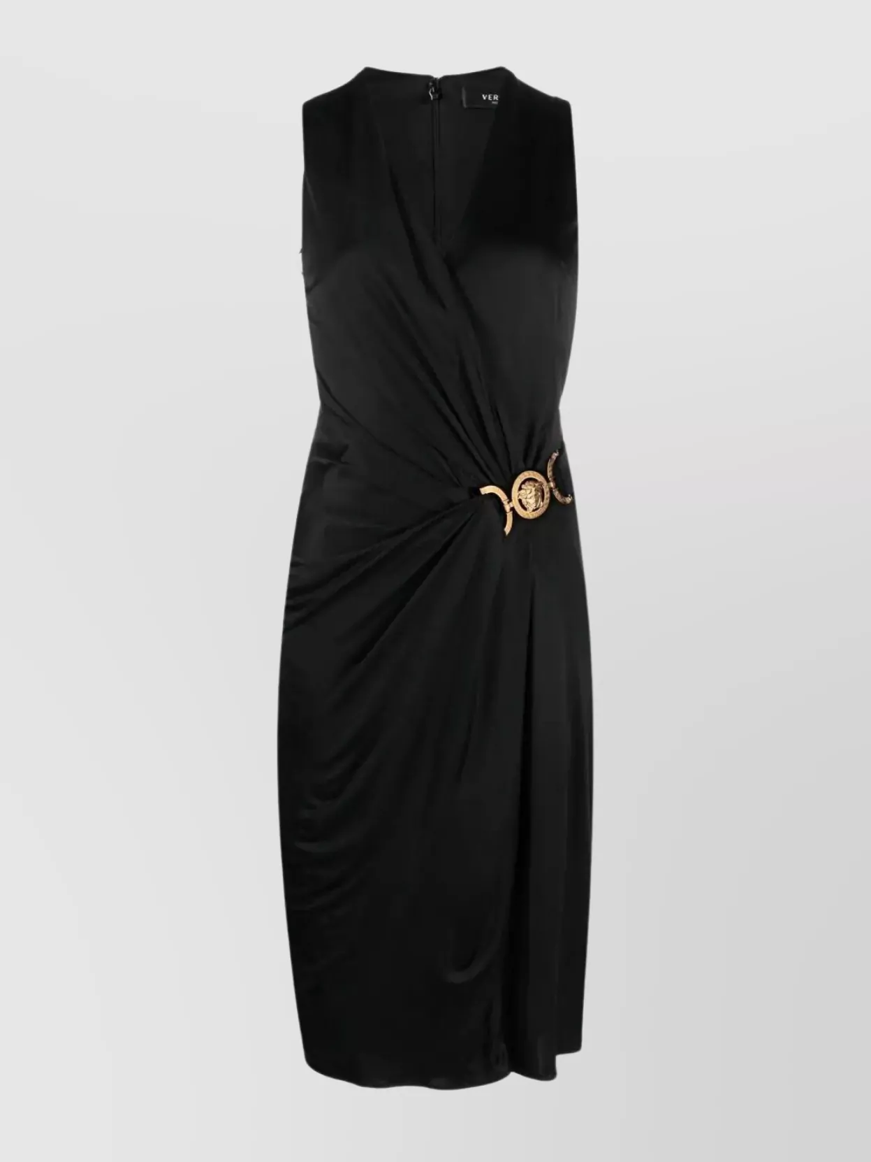 Shop Versace 95 Medusa Draped Knee Dress In Black