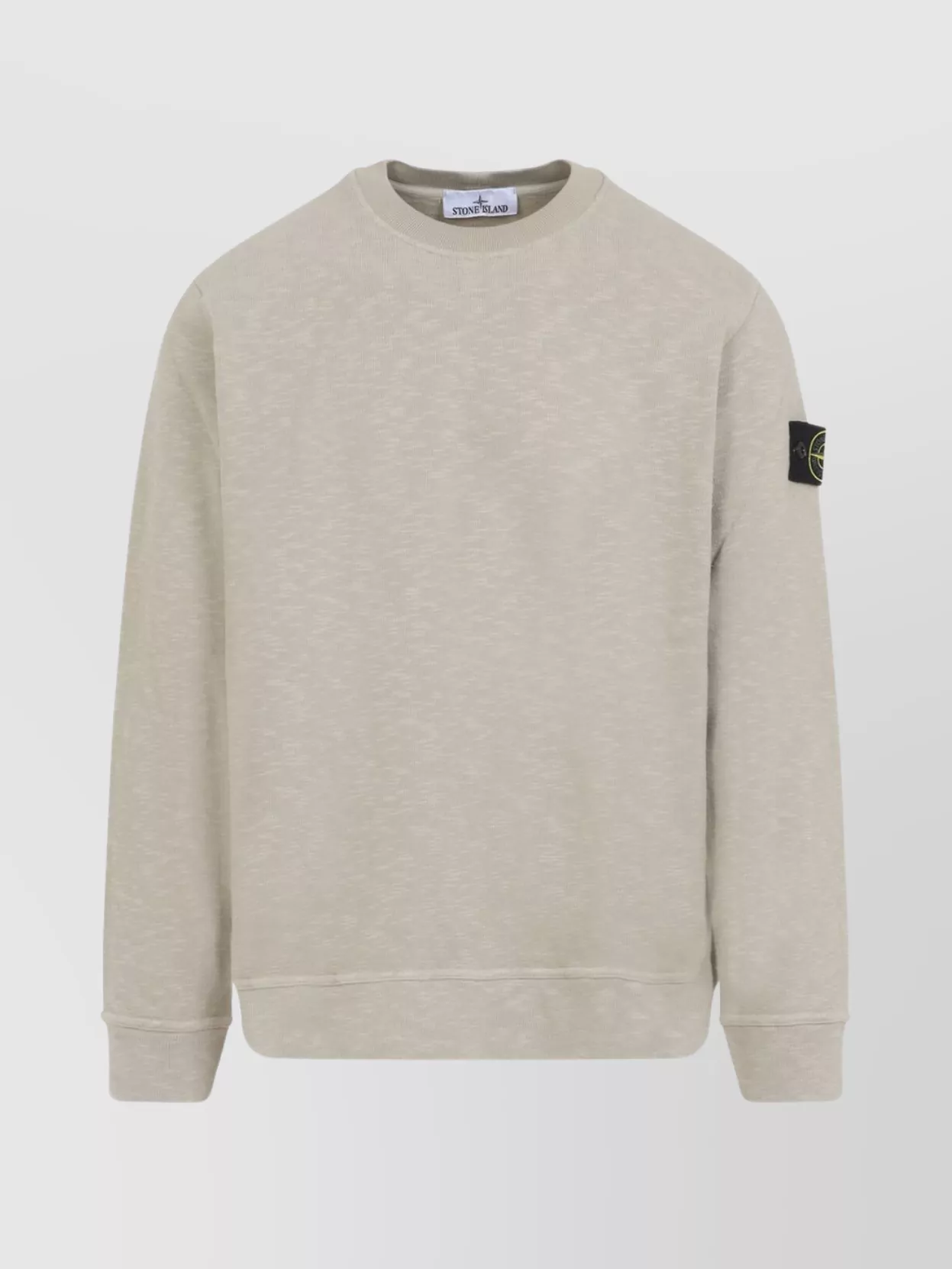 Stone Island Beige Cotton Sweatshirt With Signature Patch And Ribbed Edges In Brown