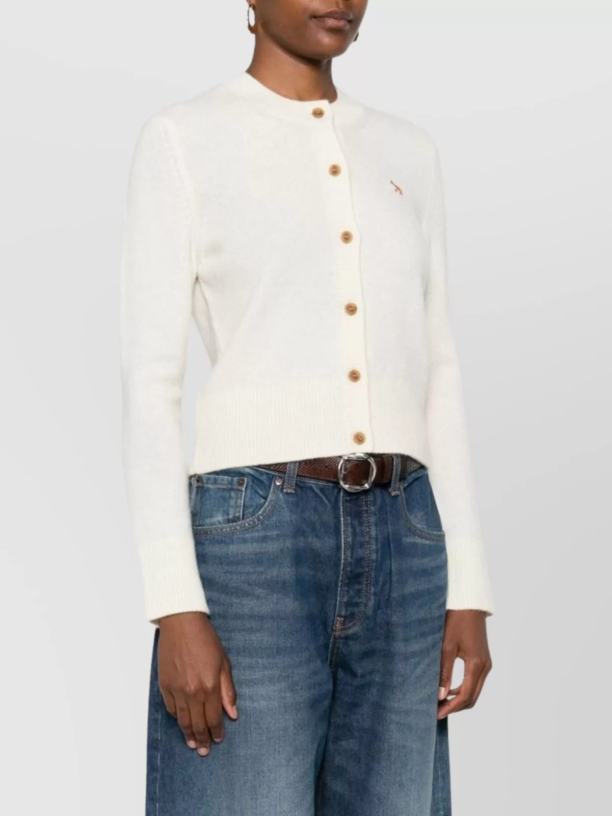 Maison Kitsuné Wool Cardigan With Crew Neck And Long Sleeves In Neutral