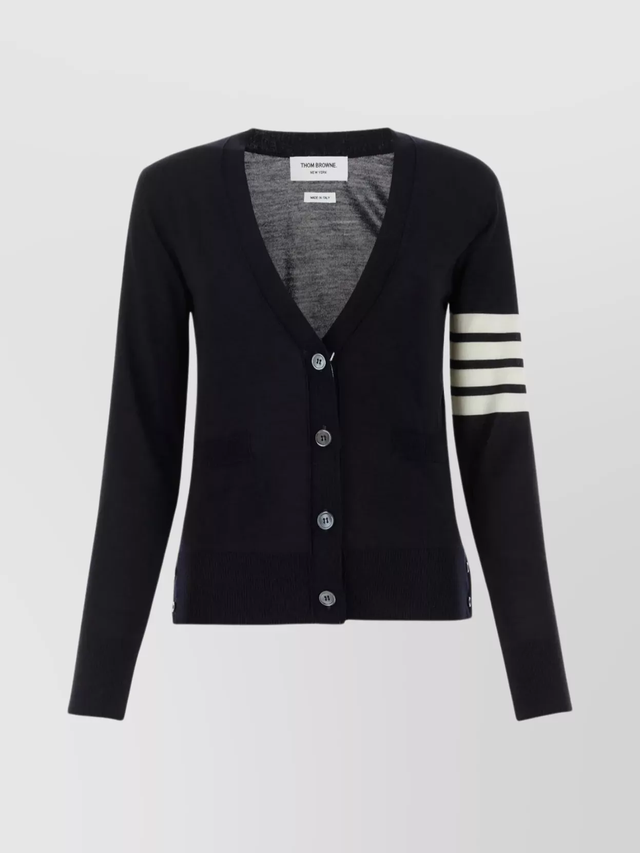 Thom Browne Buttoned Ribbed Hemline And Cuffs Knitwear In Black