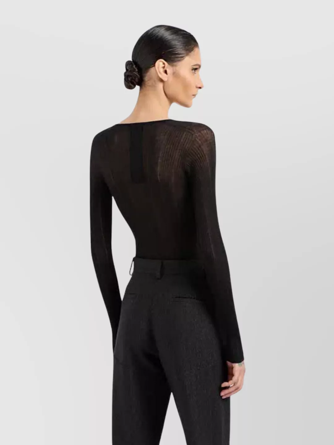 Giorgio Armani Knitwear Scoop Neck Sheer Ribbed Texture Long Sleeves