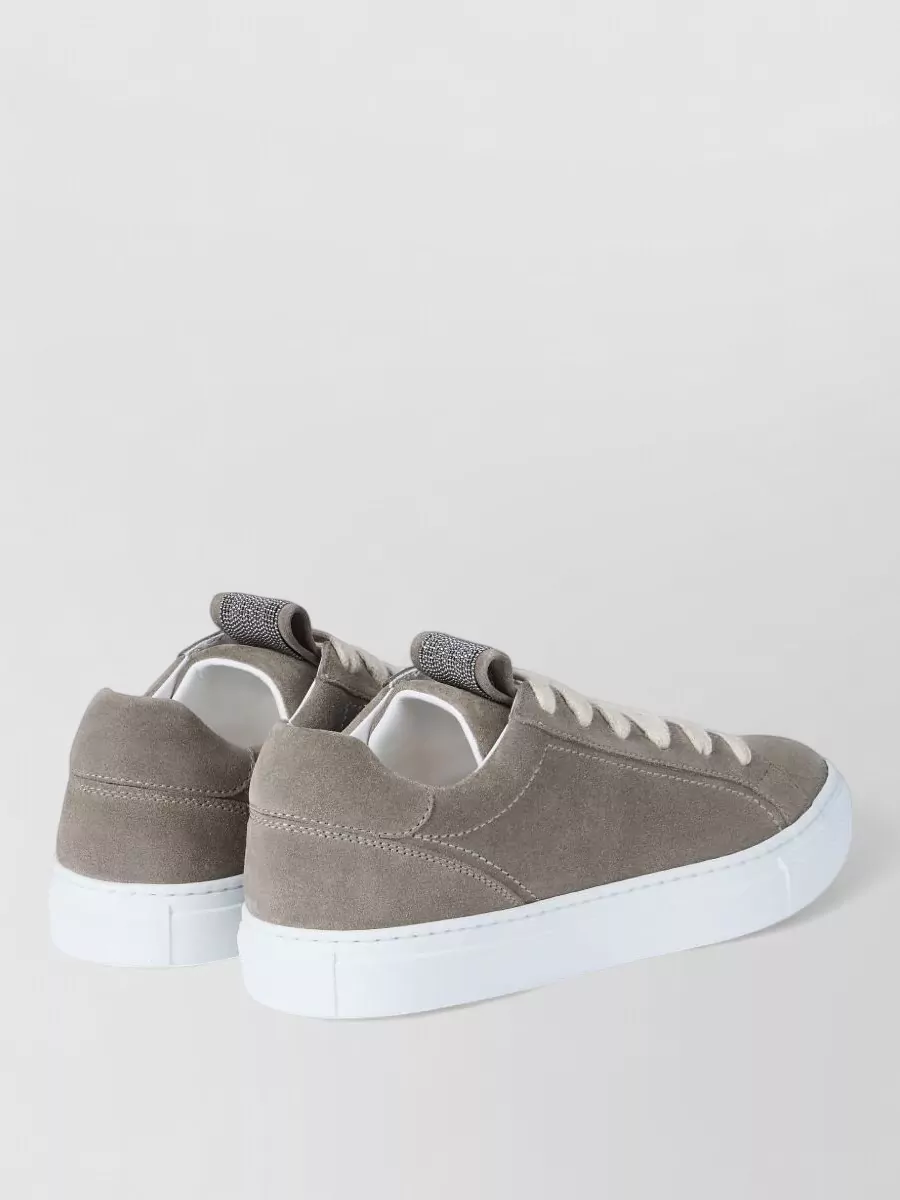 Brunello Cucinelli Low Top Leather Sneakers Contrast Stitching