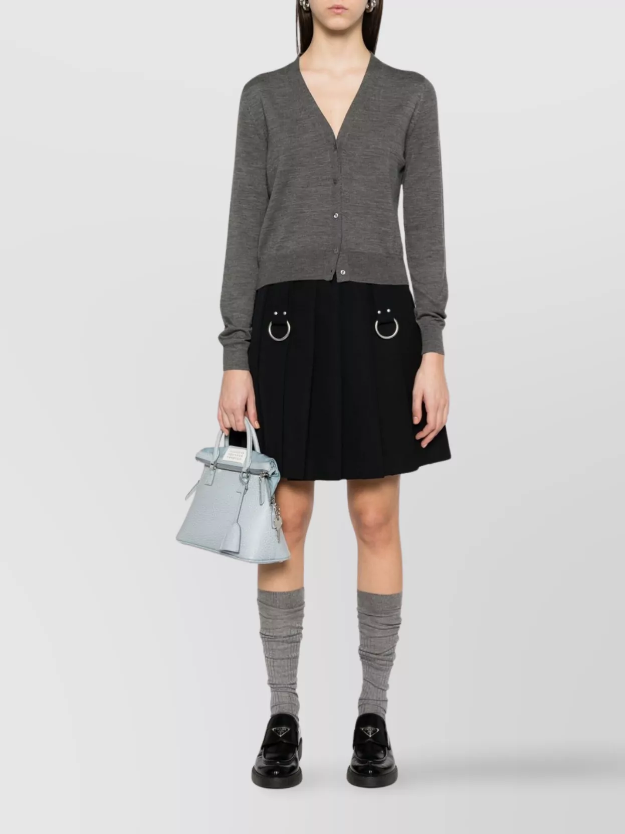 Prada V-neck Knitwear With Classic Silhouette And Refined Details In Gray