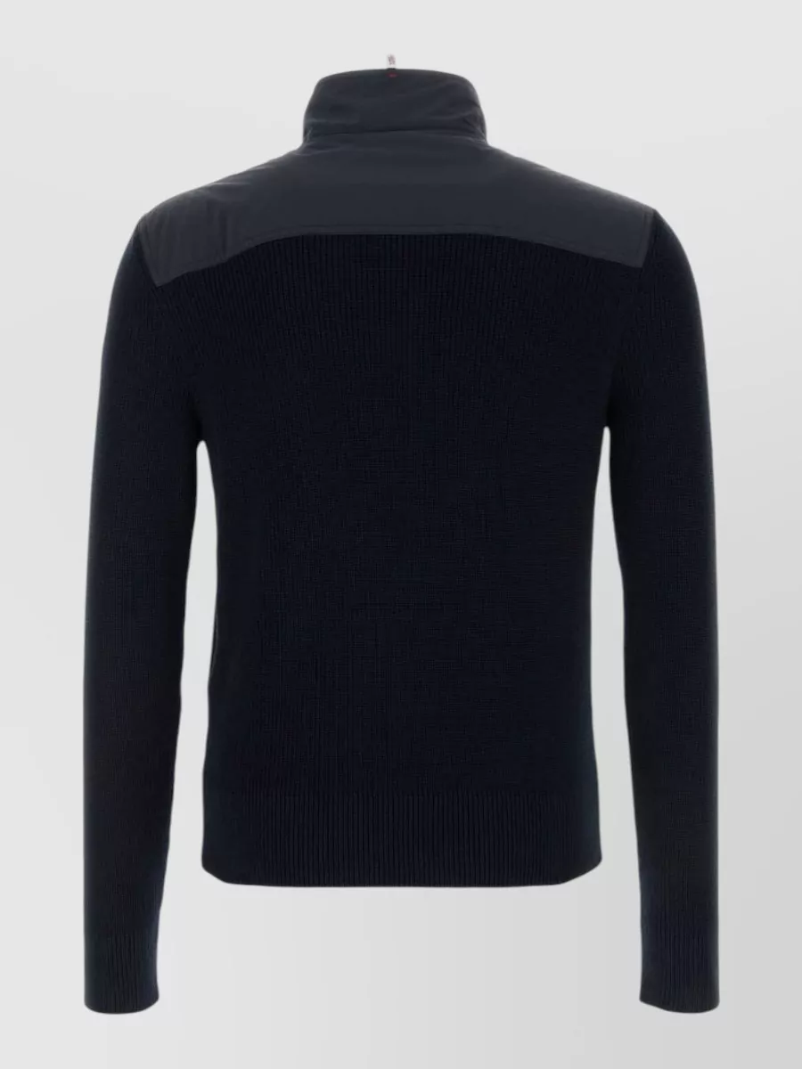Moncler Grenoble Ribbed Cotton Stand Collar Zip Cardigan