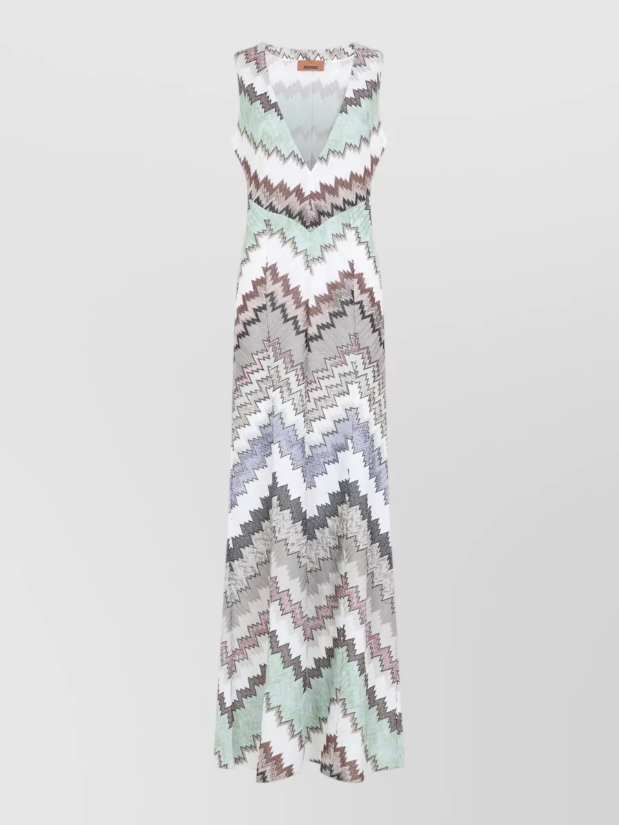 Missoni Metallic zigzag sleeveless v-neck maxi beach dress