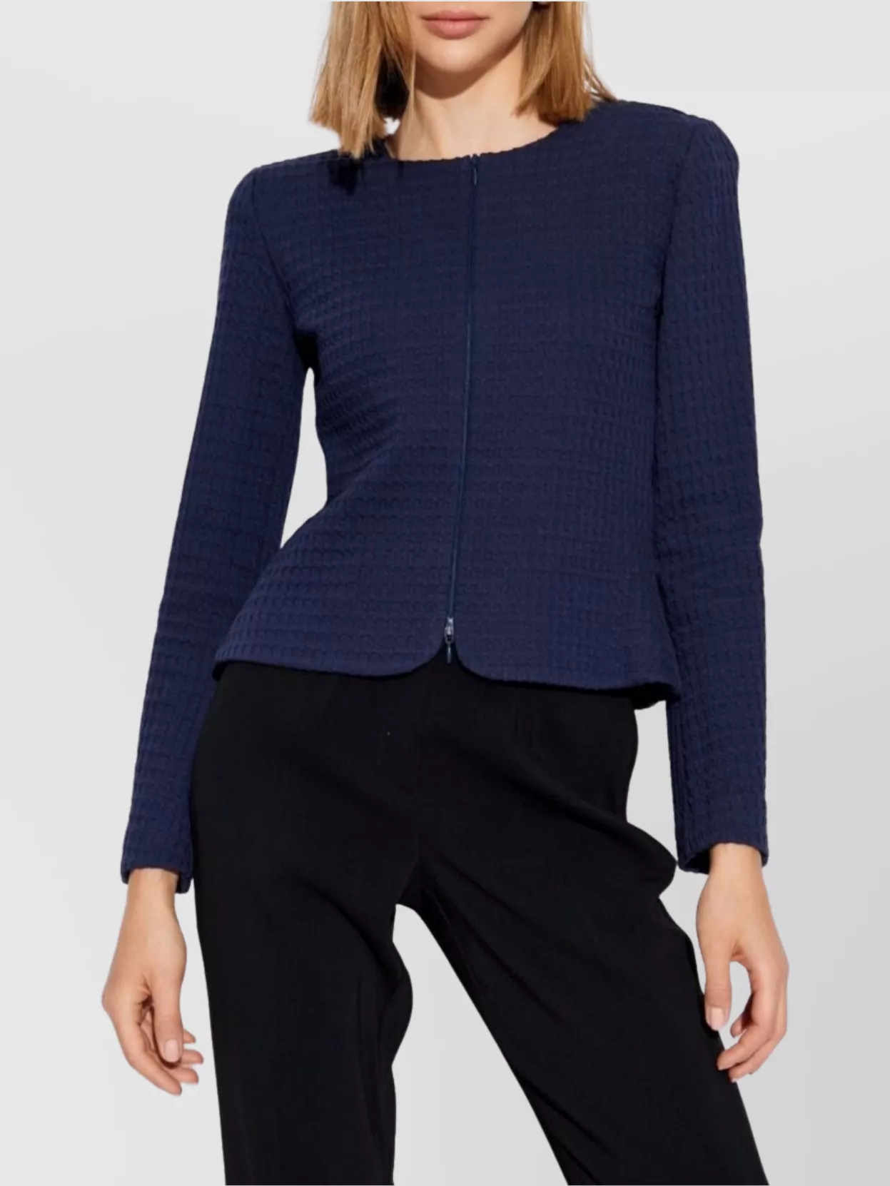 Emporio Armani Quilted Crew Neck Cotton Blend Jacket
