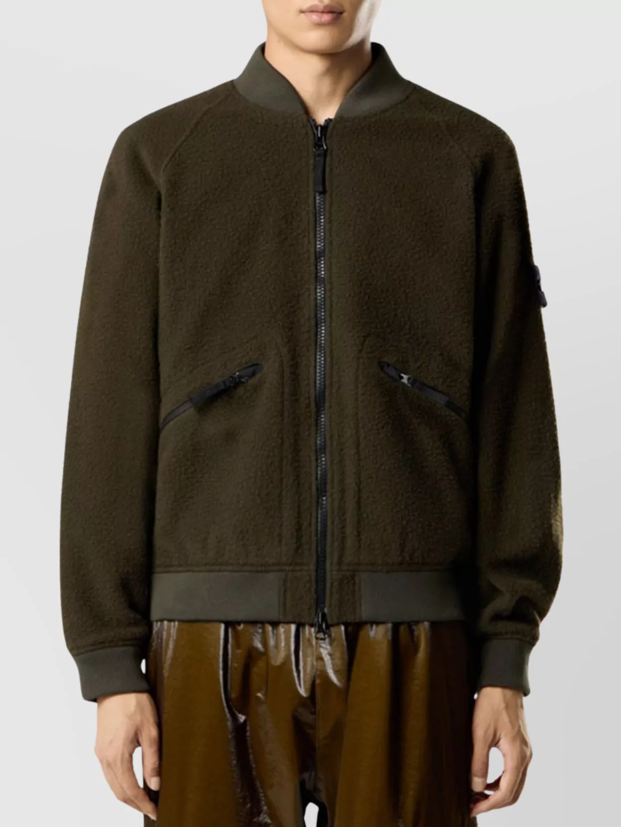 Stone Island Ribbed Cuff Bomber Jacket With Raglan Sleeves