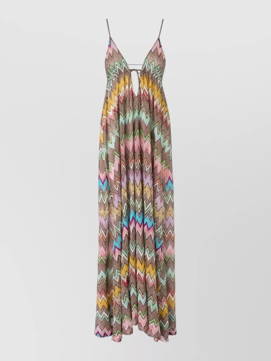 Missoni Metallic Zigzag Sleeveless V-Neck Maxi Beach Dress
