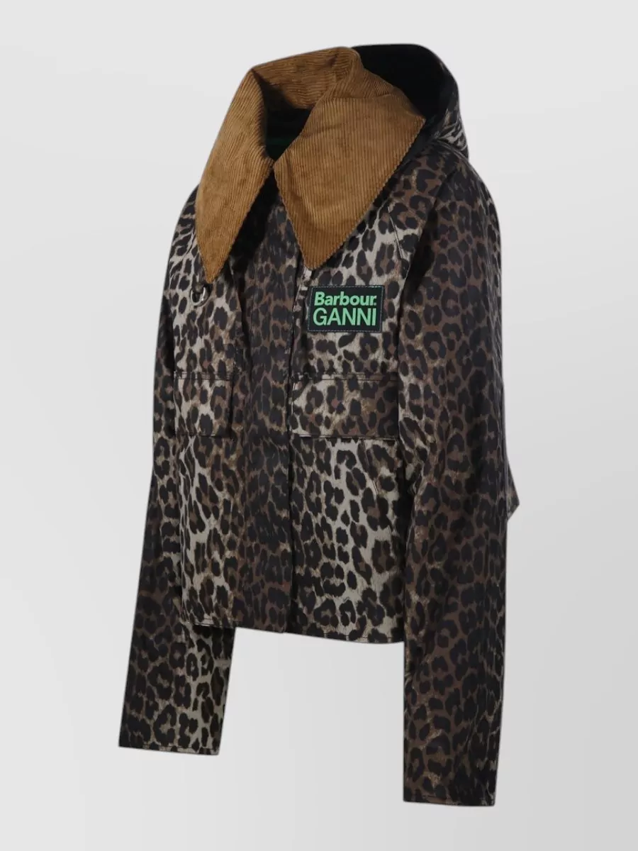 Barbour Hooded Jacket Animal Print Corduroy Collar
