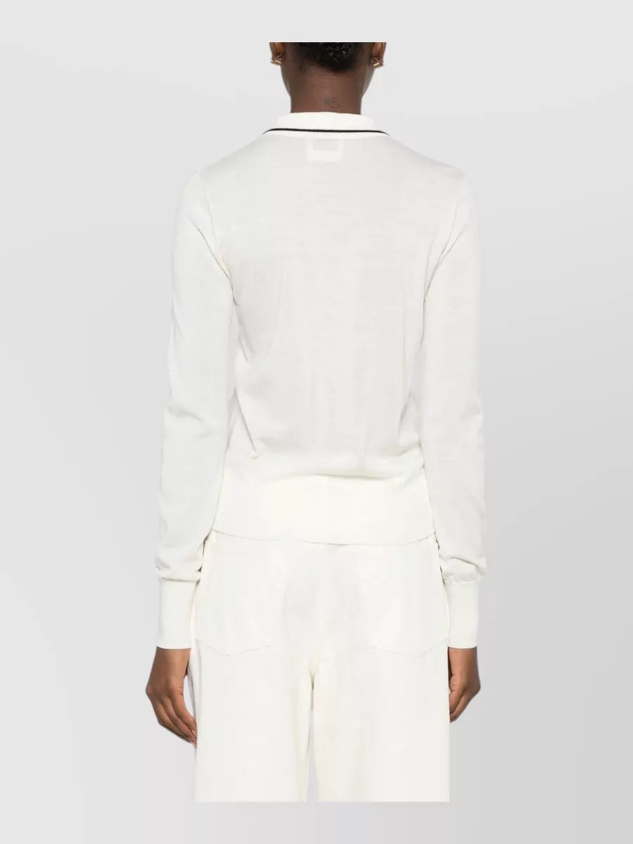 Forte Forte Ruffled Trim Ribbed Virgin Wool Polo Jumper