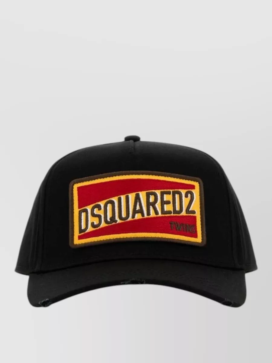 Dsquared2 Cotton Baseball Cap Curved Brim Design In Black