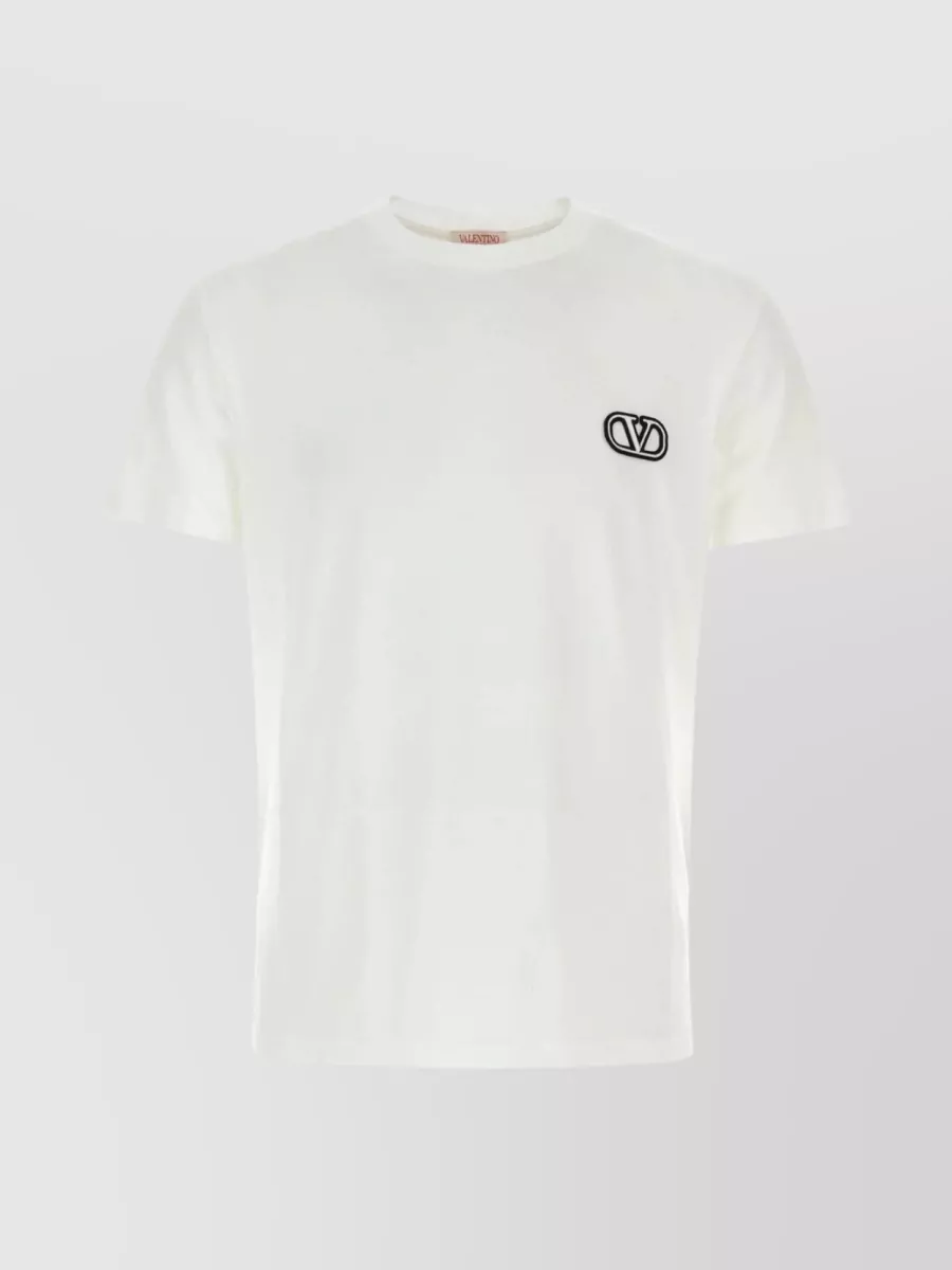Valentino Ribbed Crew-neck Cotton T-shirt With Short Sleeves In White