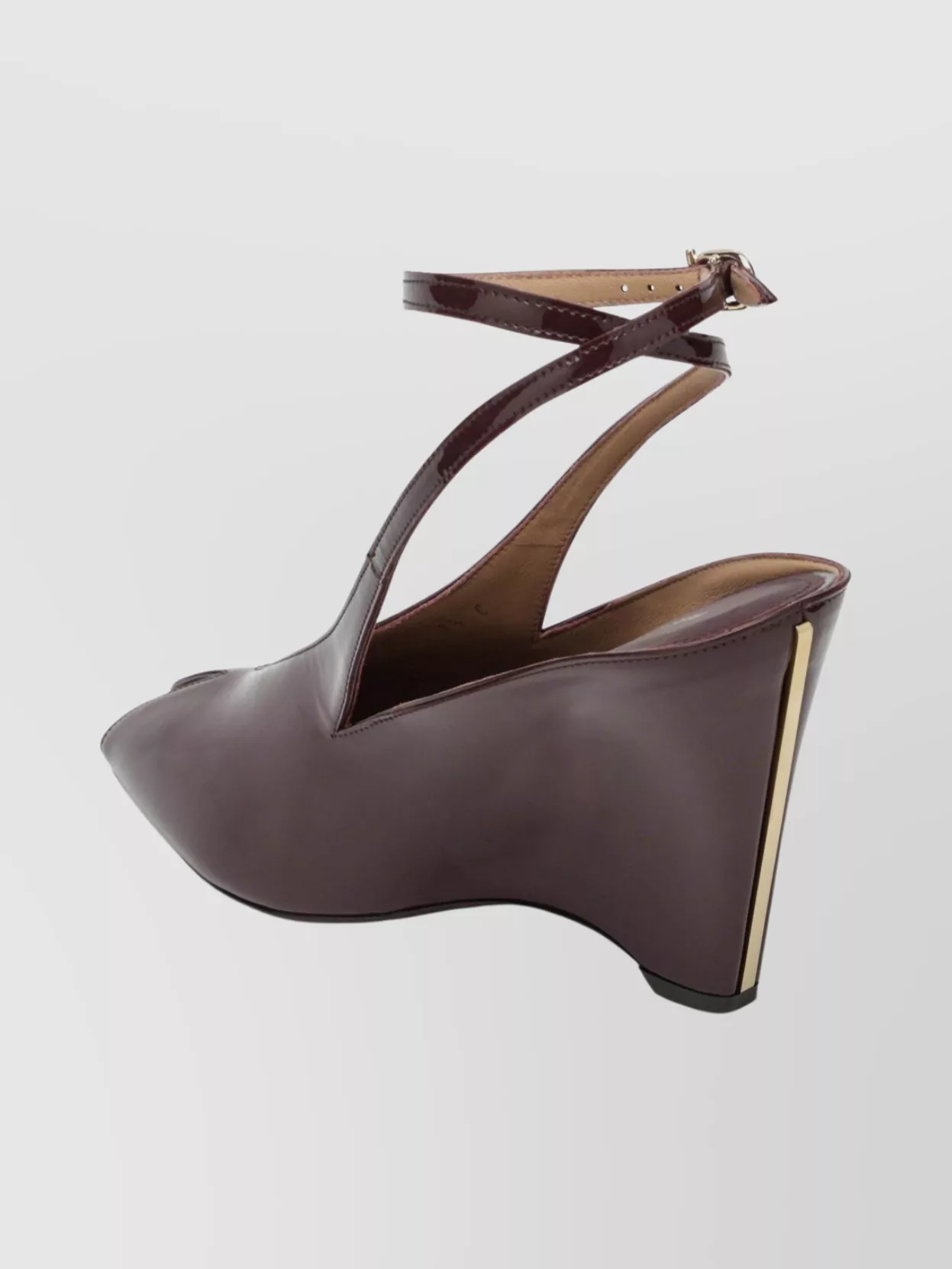 Ferragamo Wedge Sandals With Open Back And Pointed Toe In Burgundy