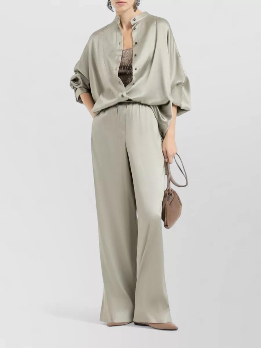 Brunello Cucinelli Silk High-Rise Wide-Leg Trousers