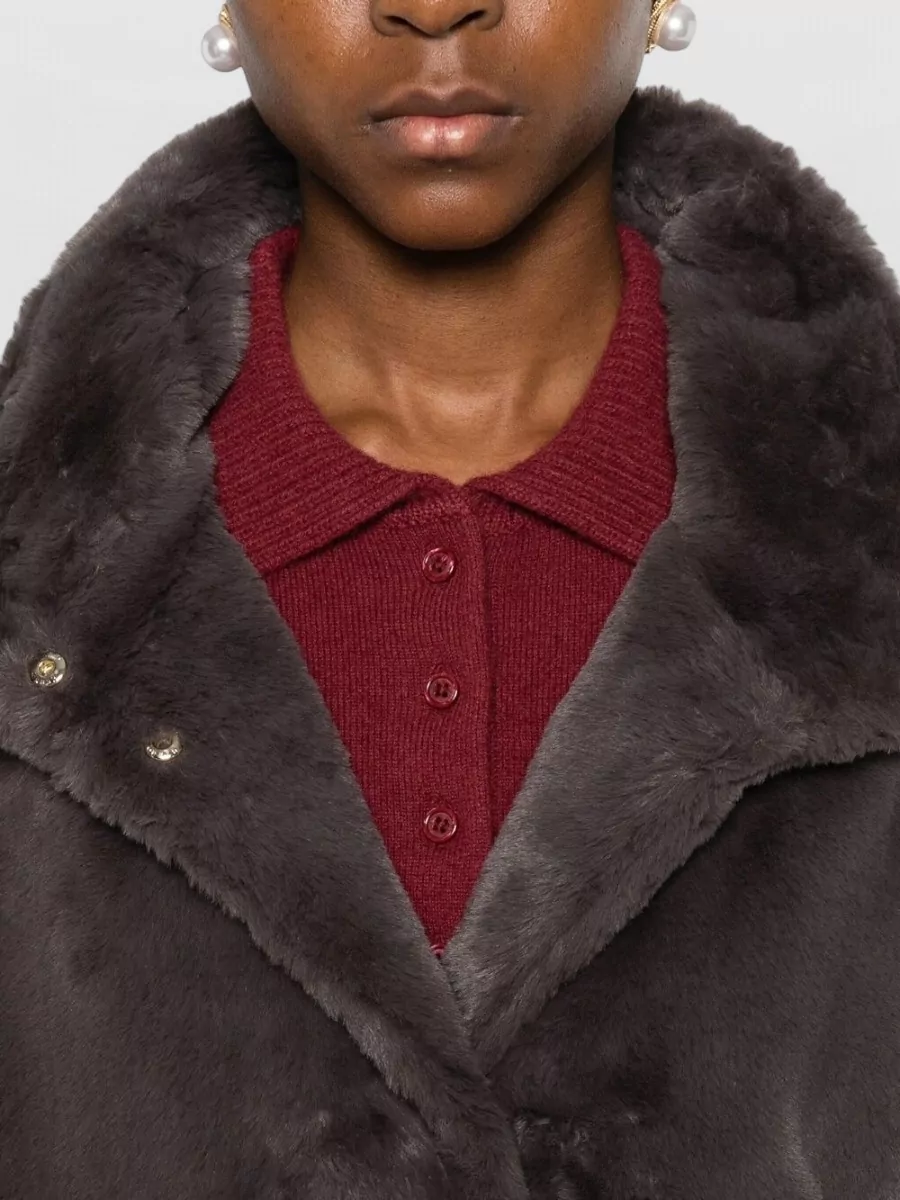 Herno Faux Fur High-Neck 3/4-Sleeve Coat